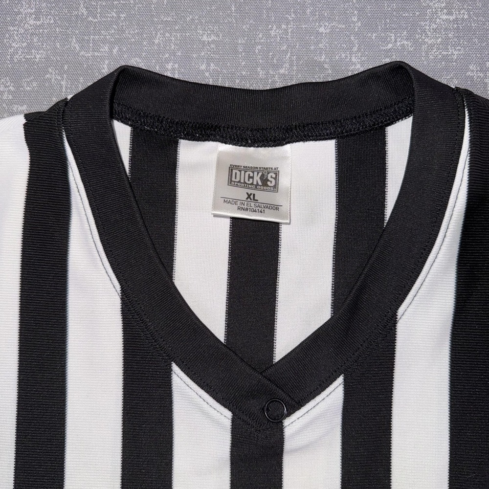 Dick's Sporting Goods Shirt Mens XL Black White Stripe Referee V Neck Jersey - Picture 6 of 8